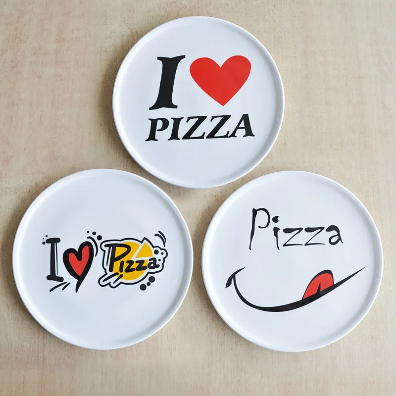12inch pizza plate ceramic with PAD printing vegetable porcelain pizza plate