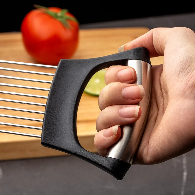 Best Seller Kitchen Gadgets Stainless Steel Kitchen Slicer Grip Handle Onion Cutter Onion Holder for Slicing