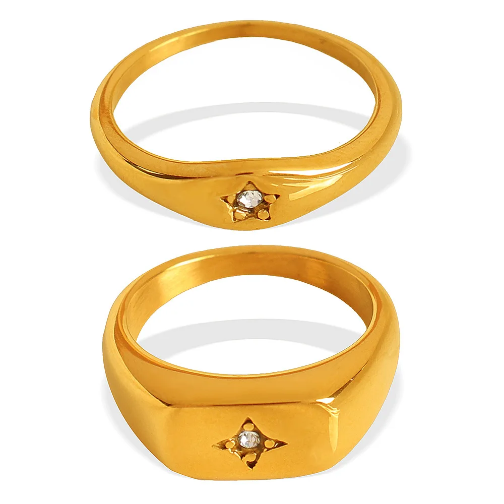Wholesale Ready to Ship stainless steel ring CZ zircon star geometric shaped gold plated finger rings set