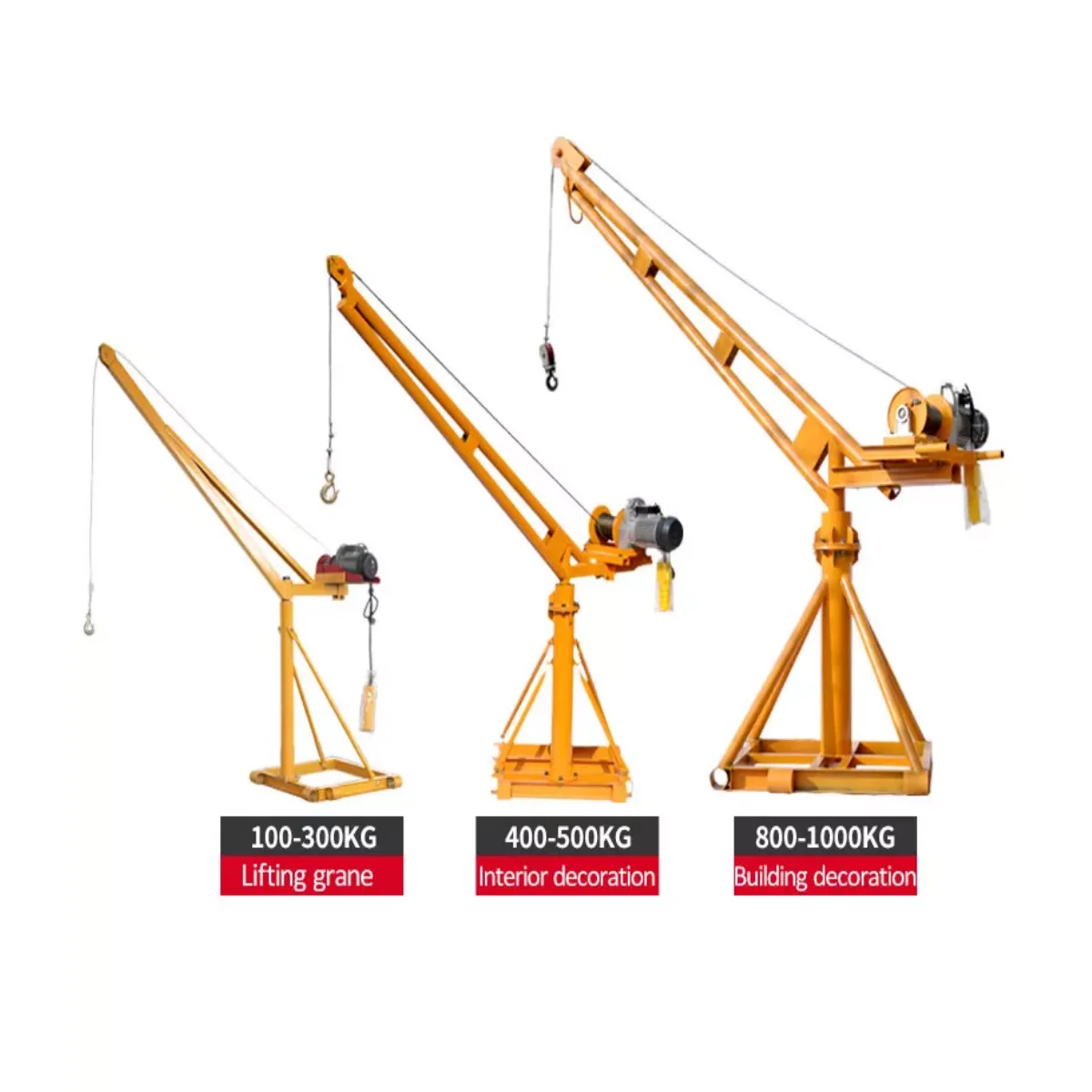 360 degrees rotate 200kg 400kg 500kg 1000kg 2000kg  outdoor use mini engine crane construction lift crane