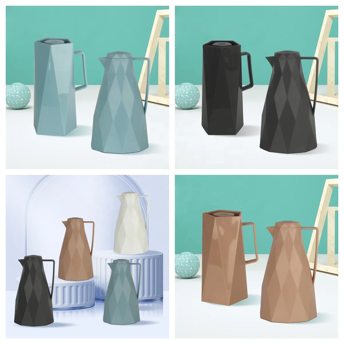 WUJO 2023 NEW Plastic Insulated Thermal Thermos Tea Vacuum Arabic Coffee Pot with pink glass refill