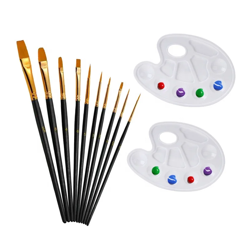 Набор художественных кистей для рисования, набор нейлоновых кистей с круглым заостренным наконечником, с 2 лотками, для детей и взрослых, 10 шт.