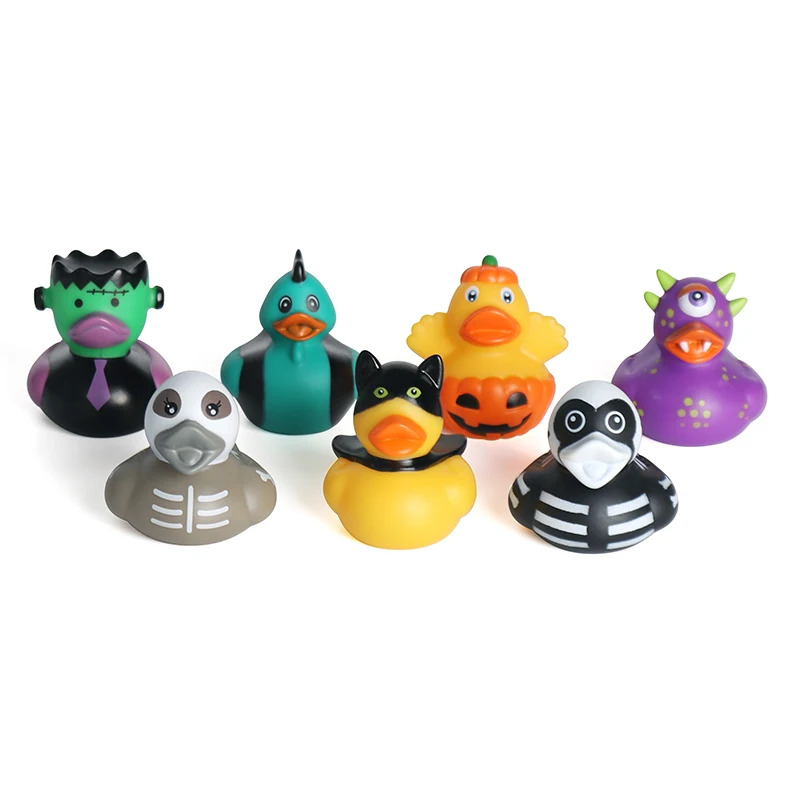 Promotional 20 PCS Assorted 2 Inch Mini Pumpkin Rubber Duckies Bath Toys Party Gift Halloween Rubber Ducks