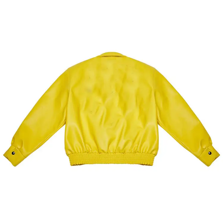 Custom puff printing pattern solid color leather baseball bomber men leather jacket  with buttons