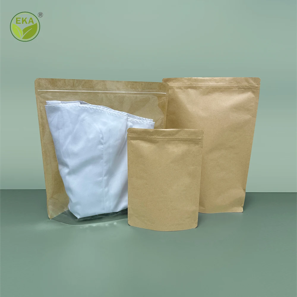 Kraft Pla Flat Bottom Custom Brown Clear Garment Gift Wrapping Christmas Packaging Candy Biodegradable Paper Bags