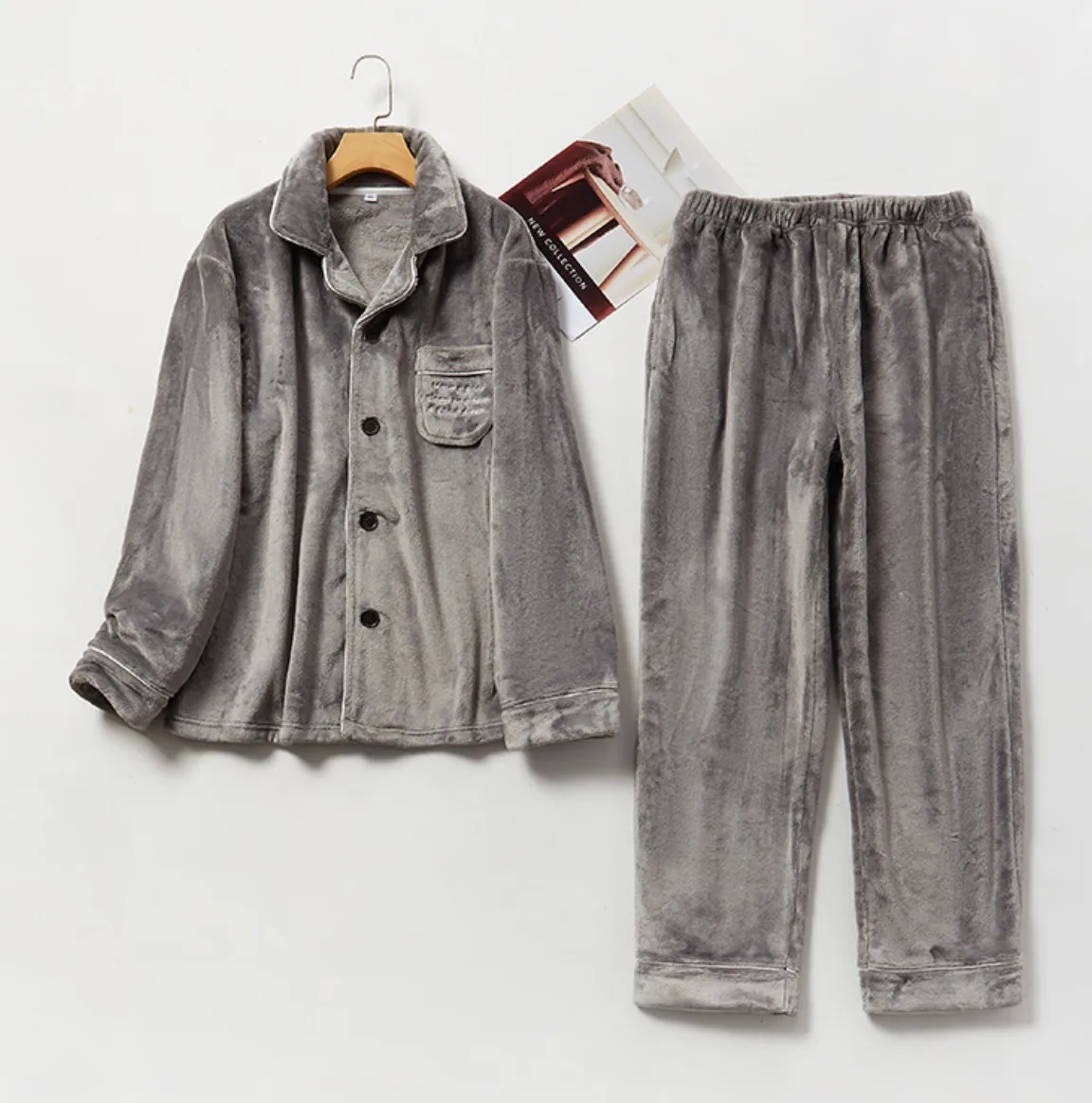 Hot selling winter women men home clothes sleepwear coral velvet winter front open long sleeve pajamas set