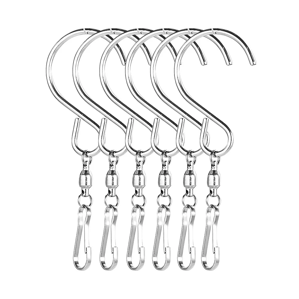 360-Degree Universal Rotating S-Shape Bearing Stainless Steel Metal Silver Hook Outdoor Wind Chime Decorative Hook Home Decor