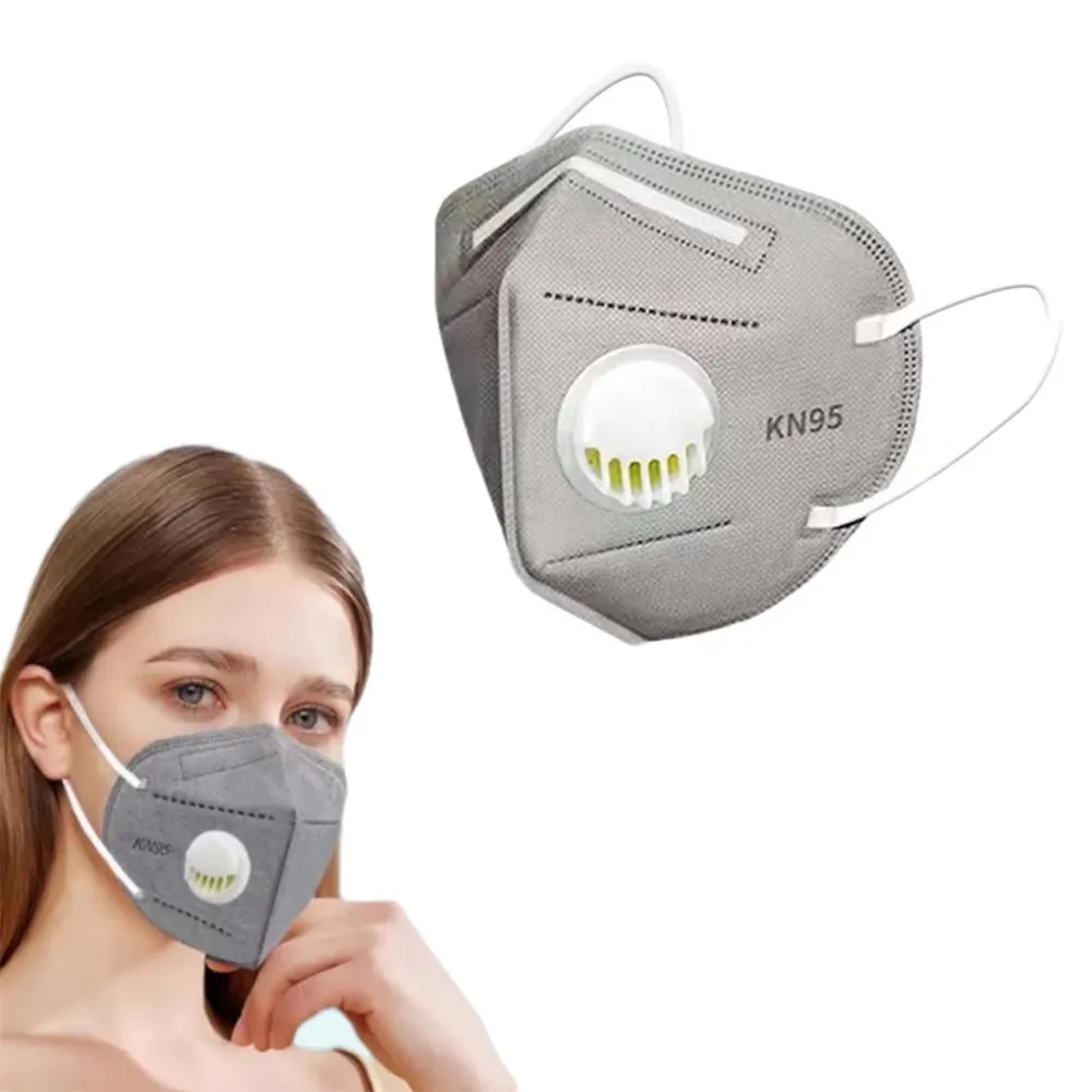 6 Layers Gray Disposable KN95 Respirator with Active Carbon Filter Protective Face Mask GB2626-2019 Standard