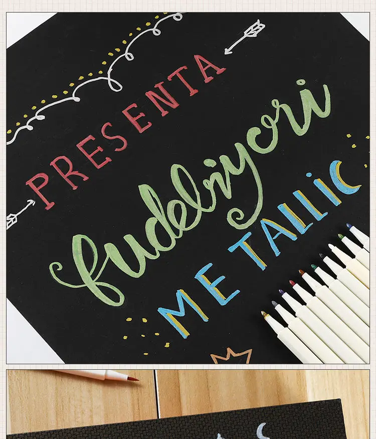 Fine Point metallic markers Permanent Calligraphy painting pen set of Metal Direct Manufacturer 10 Colors Color for Album Black