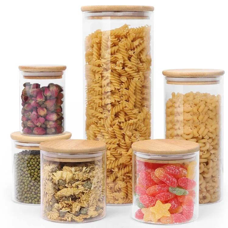Amazon Top Seller 8oz 14oz Food Storage High Borosilicate Airtight Glass Jar With Bamboo Wooden Lid