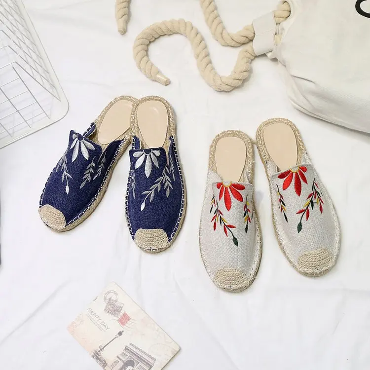 Espadrilles slippers summer new ladies flower pattern canvas shoes cloth fisherman shoes