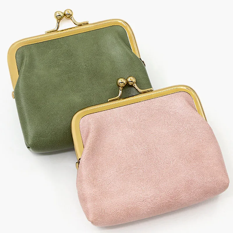 Wholesale New Creative Candy Colored Clip Coin Purse PU Leather Mini Storage Vintage Women Small Retro Unisex Short Wallets
