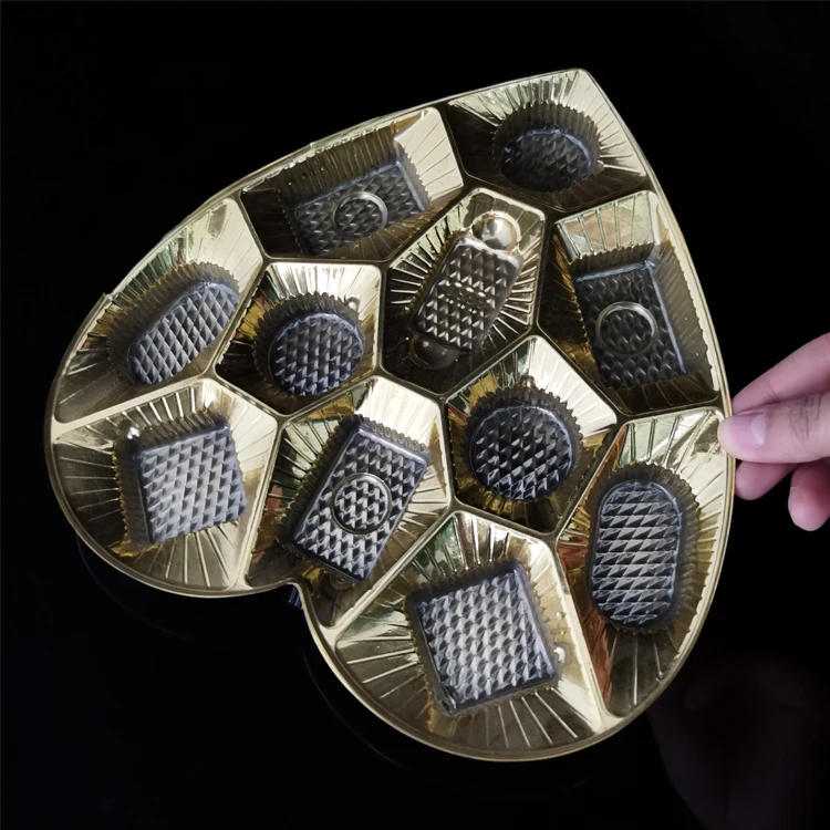 Custom PET high quality golden blister plastic tray for chocolate cake candy food