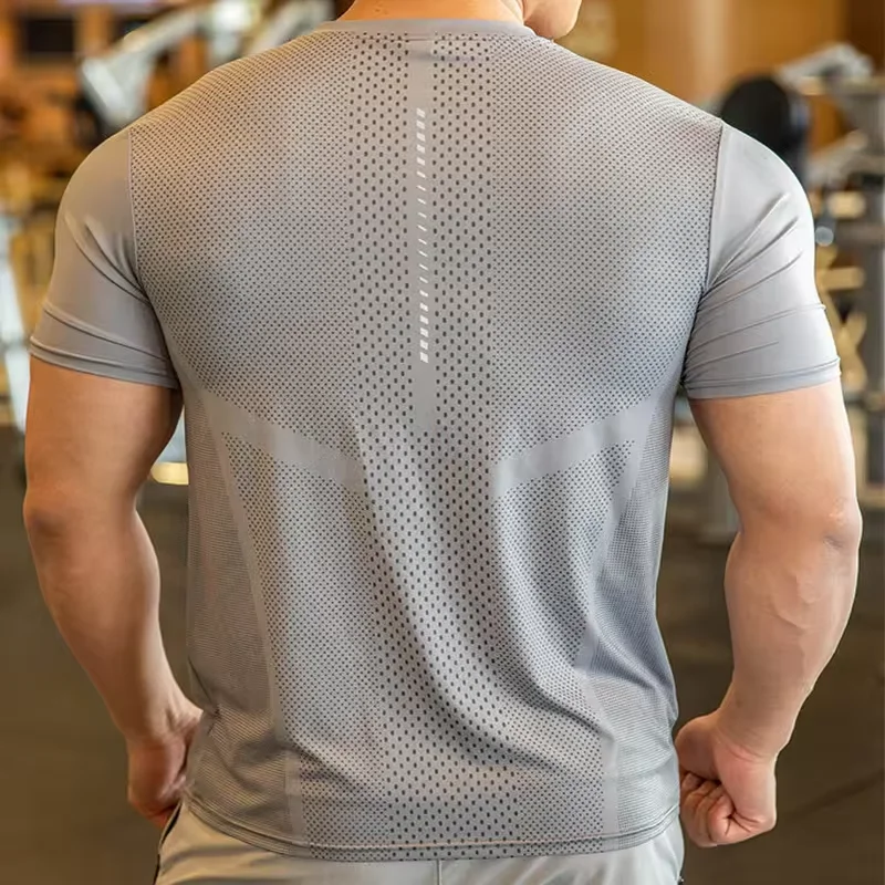 mens athletic top activewear shirt Polyester spandex men running clothes gym lightweight sports elastic gym t shirts