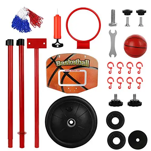 Hoop Stand Adjustable Height 2.5 ft -5.1 ft Mini Indoor Basketball Goal Toy with Ball Pump for Baby Kids