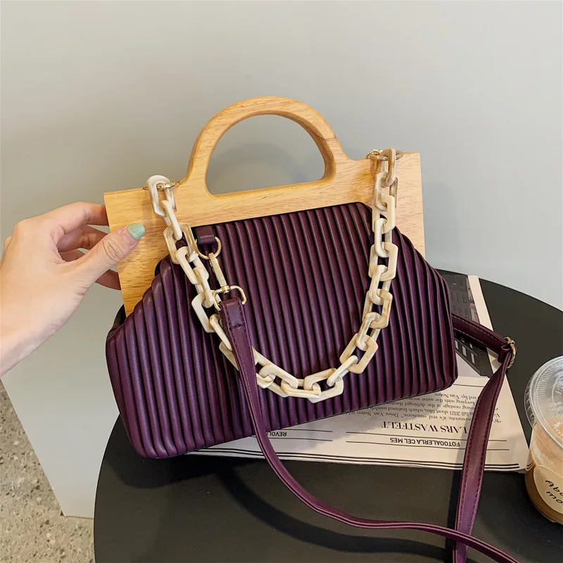 Simple style new trend wooden handle bags acrylic chain stylish handbags