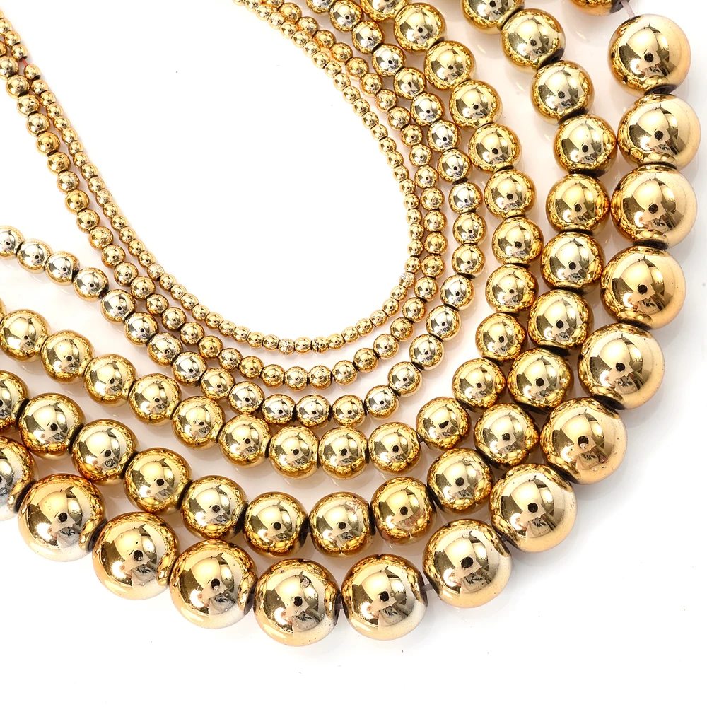 Wholesale 2 To 10mm Natural Stone Beads Gold Yellow Hematite Round Loose Spacer Bead for Jewelry Making DIY Bracelet Necklace