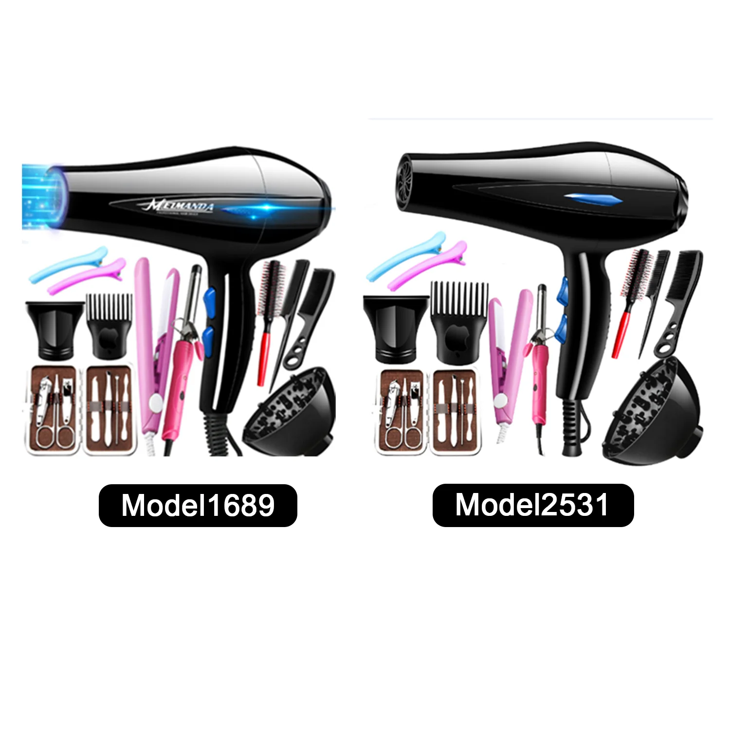 2024 New 12pcs Hair Dryer For Travel&home Lightweight Negative Ionic Hair Blow Dryer 3 Heat Settings Cool Settings With 11 Acc