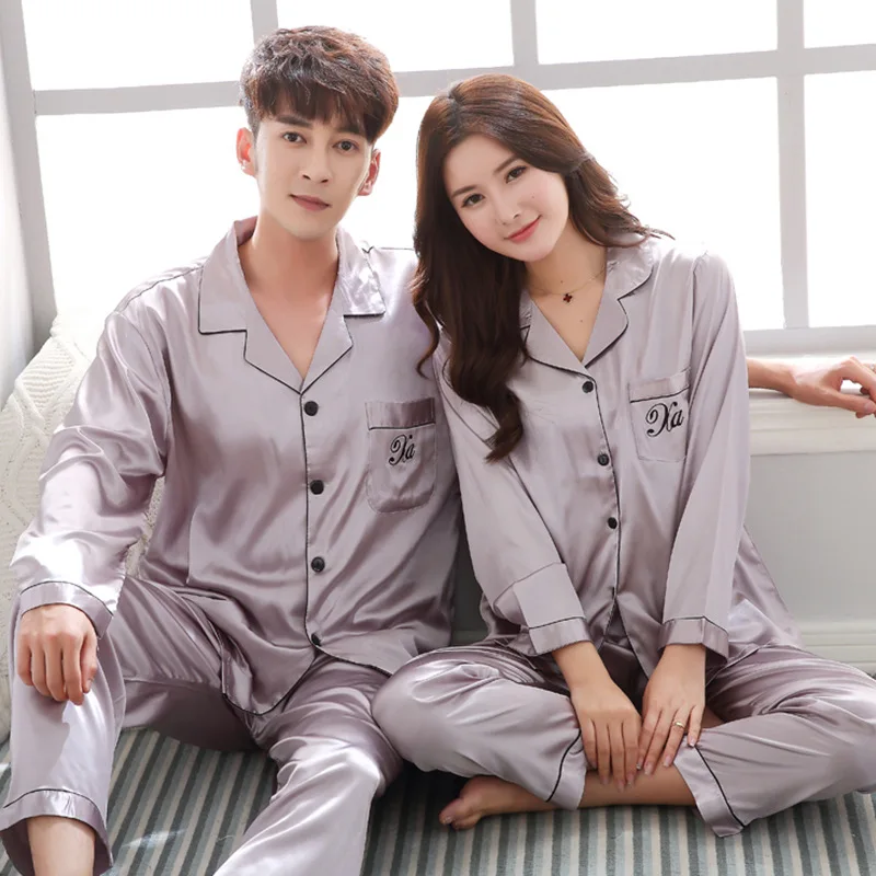 Factory Direct Couple Pajamas Set Ice Silk Night Wear Plus Size Satin Sleepwear For Honeymoon
