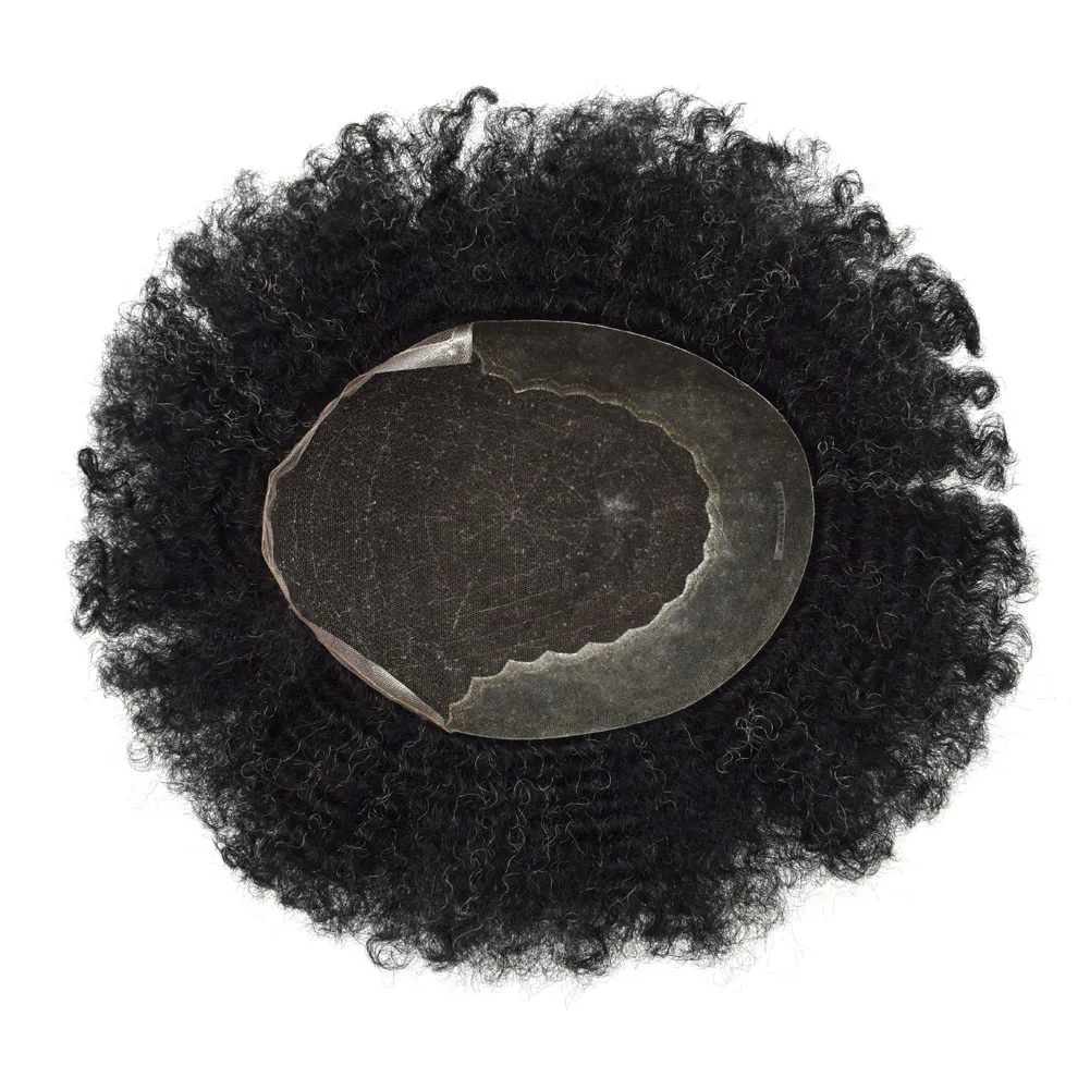 
Men Toupee Durable Replacement Lace & PU Afro Kinky Curly indian Remy Hair For Men Remy Hair Replacement Men Wig 