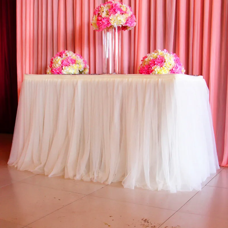 Wholesale Table Skirts For Wedding Party Buffet Decoration High Quality Soft Tulle Ruffle Tutu Table Skirt