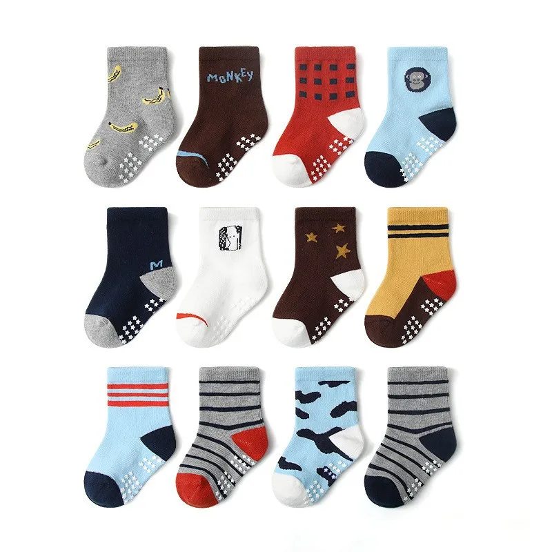 Restock Happy Children Floor Socks Newborn Toddler Infant Funny Boy Non Slip Grip Baby Anti Slip Kids Cartoon Socks Cotton Socks