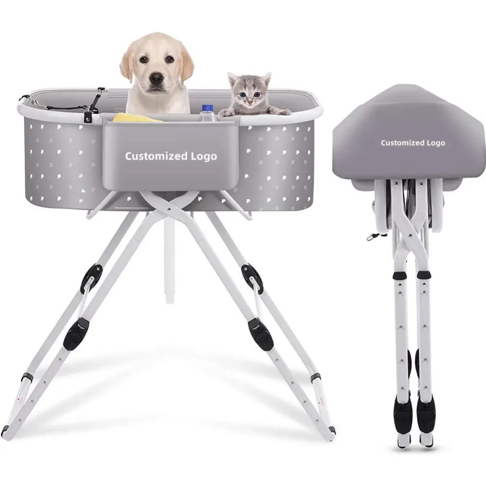 Outdoor and Indoor Elevated Foldable and Portable Dog Bath Tub and Wash Station for Bathing Shower and Grooming