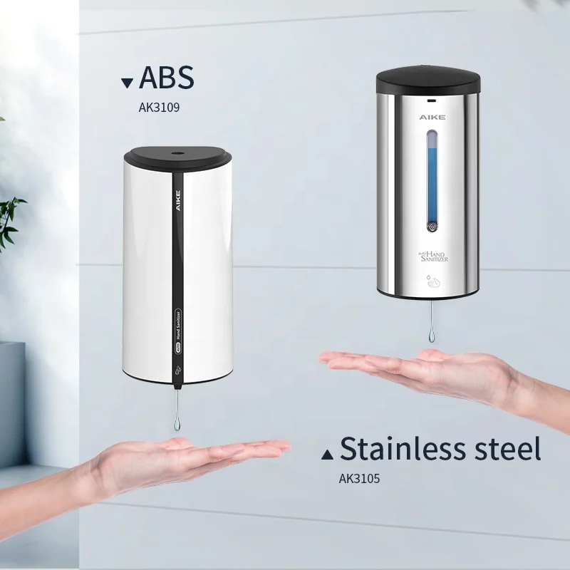 AIKE AK3105 High Quality Wall Mount stainless steel 700ml Automatic touchless alcohol gel refillable auto sanitizer dispenser