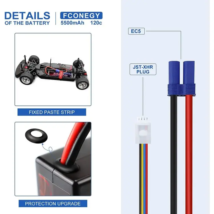 11.1V HD 3S 5500mAh 120C  RC Car Battery Lithium Ion Rechargeable with Warranty 1 Year