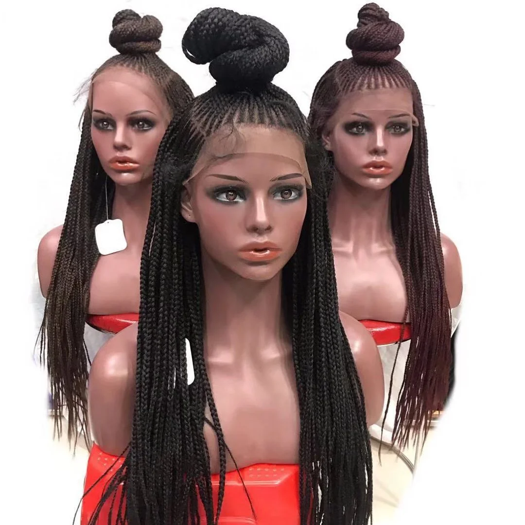 different styles synthetic full lace front cornrow braid wigs for black women, wholesale glueless box braided laces wigs vendors