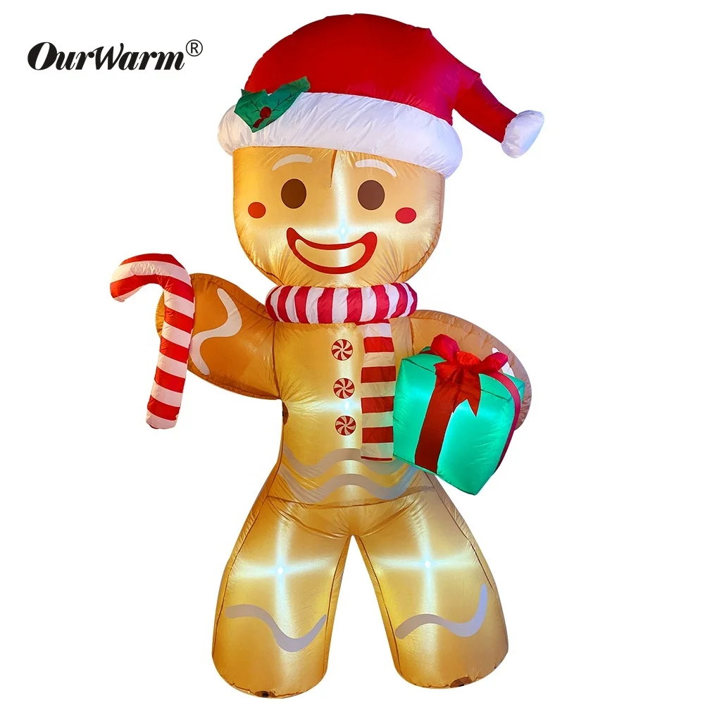 Ourwarm Big 8FT Gingerbread Man Christmas Inflatable Decoration With LED  For Outdoor Decor