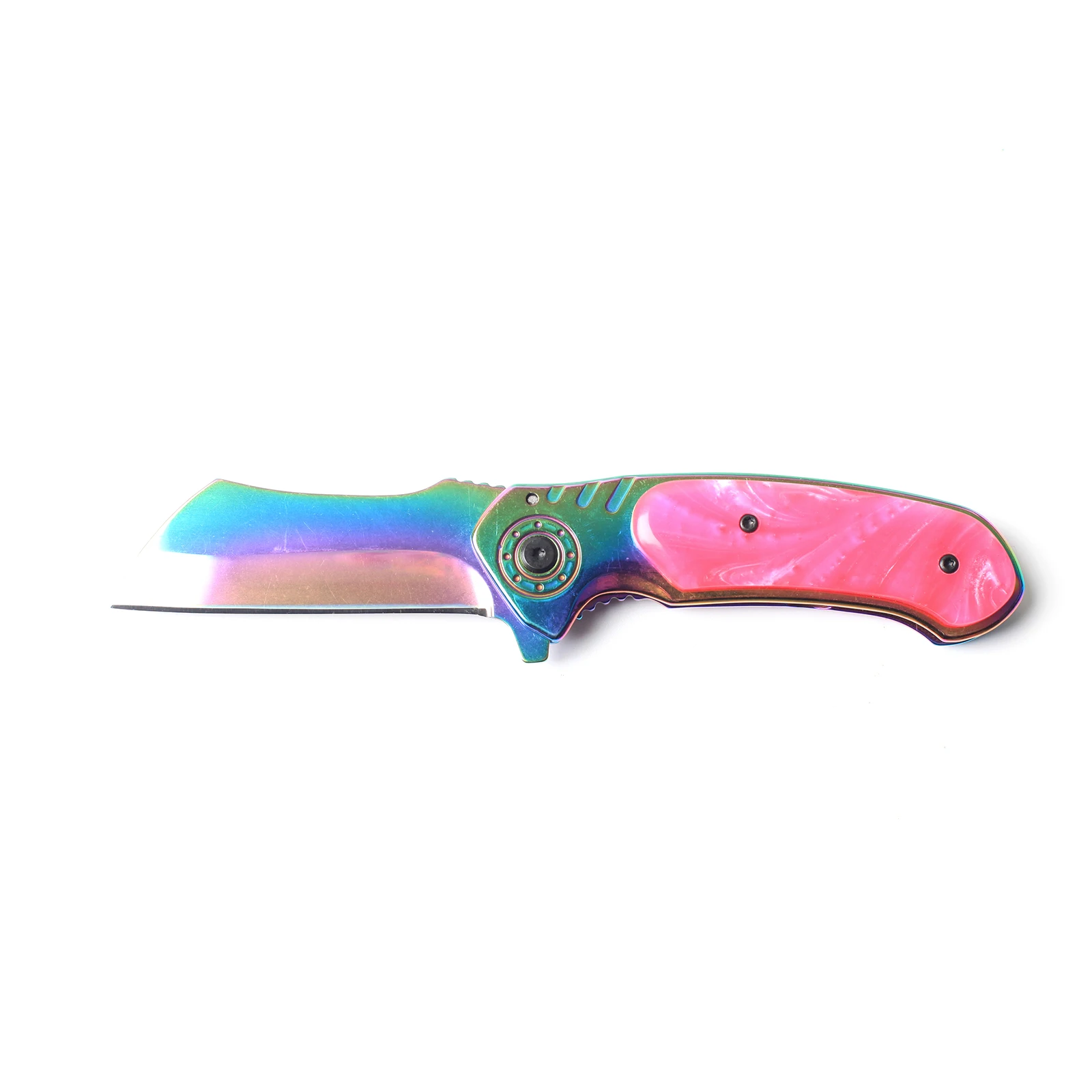 Outdoor camping tools folding knife folding blade rainbow colorful blade pocket knife