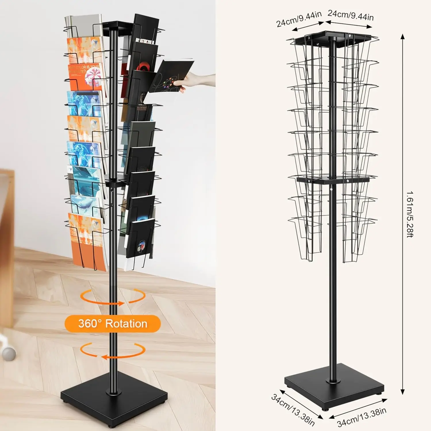 36 Metal Wire Pockets Floor Standing Magazine Display Rack