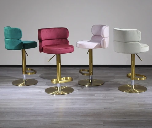 Light luxury stainless steel bar chair front platform red lift rotary back bar chair