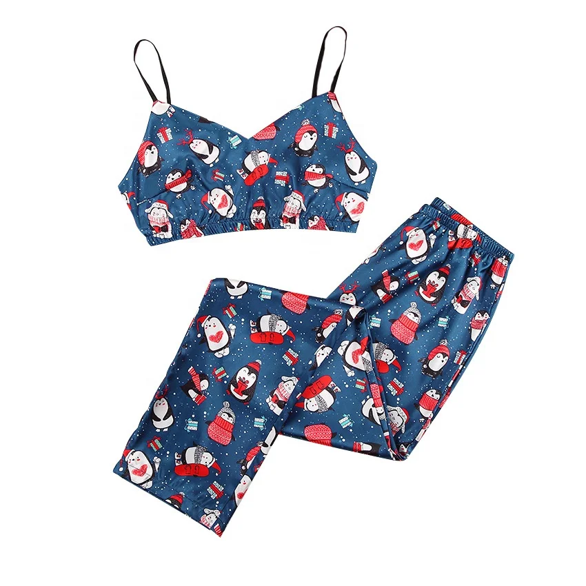 Lounge Wear Satin Women Pajama Set Leisure Wear Christmas Silk Sleepwear Luxury Satin Silk Pajamas