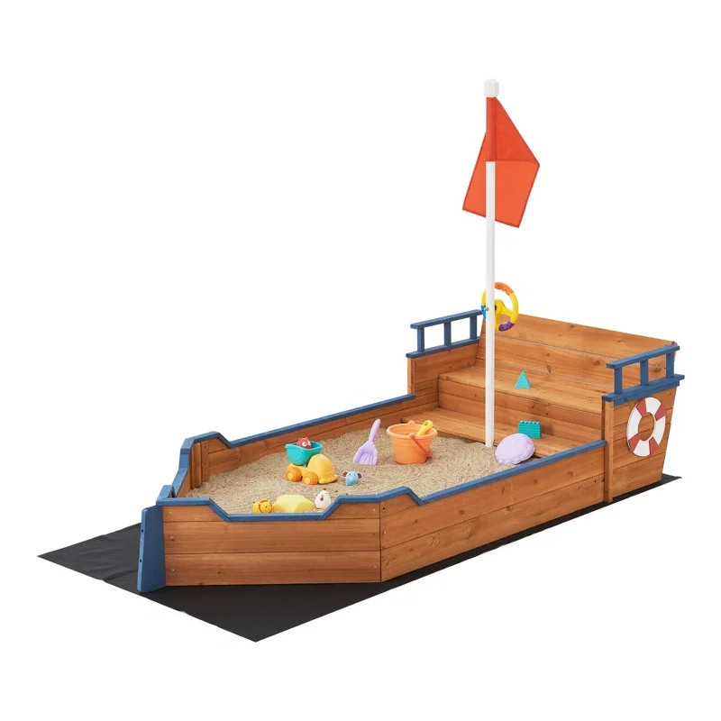 Hot Selling Boat Shape Kids wooden sandbox children playbox