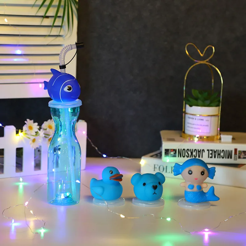 Funny 3D Cups Cartoon LED Plastic Kids Cup Fruit Shape Long Neck Party Beverage Carton Toys Cups For Children