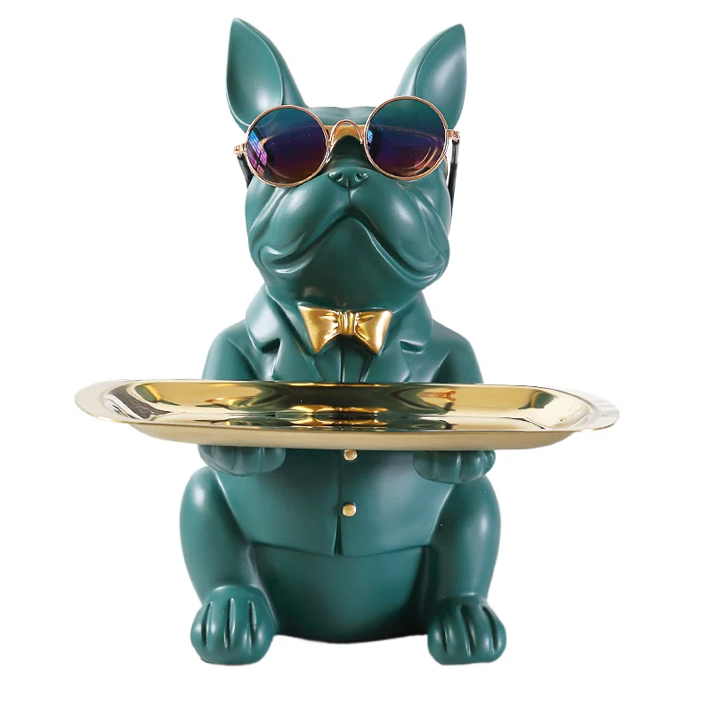Custom Resin Bulldog Desktop Storage Tray Statue Coin Piggy Bank Animal Table Decoration Multi-function Office bulldog Sculpture