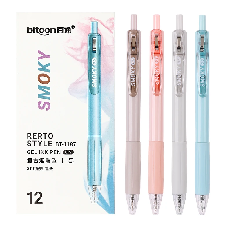 Wholesale 0.5mm Black Gel Pens Custom Cartoon Neutral Morandi Design Smooth Writing Retractable Pens Assorted Colors Popular
