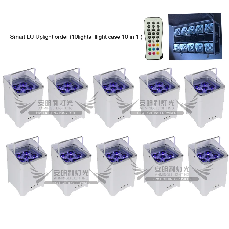 Free shipping 10 Lights + Flight Case 6x18w RGBWA+UV 6IN1 WiFi Smart Par Battery Powered DMX Wireless led uplights