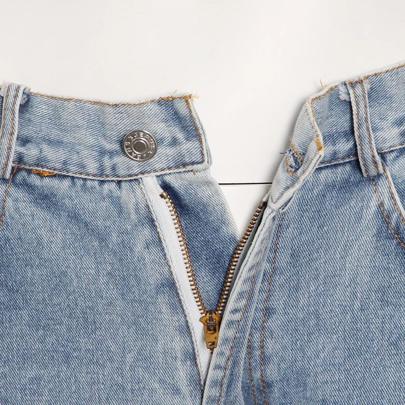 
TWOTWINSTYLE High Waist Hollow Out Patchwork Zipper Streetwear Casual Jeans For Women 