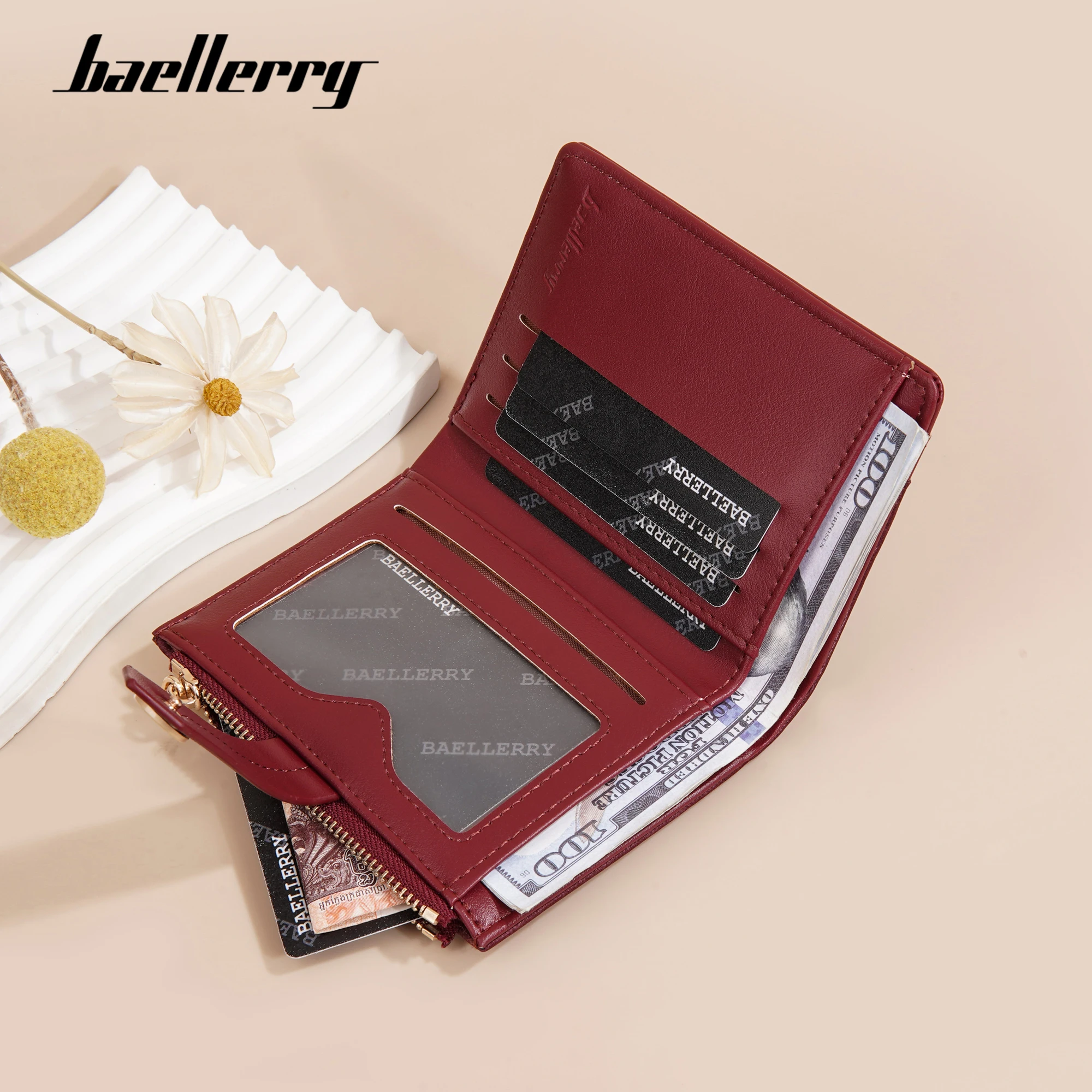Baellerry Korean Version Short PU leather Cross border solid color Women New Multi Card Coin Purses Multi slot card Wallet