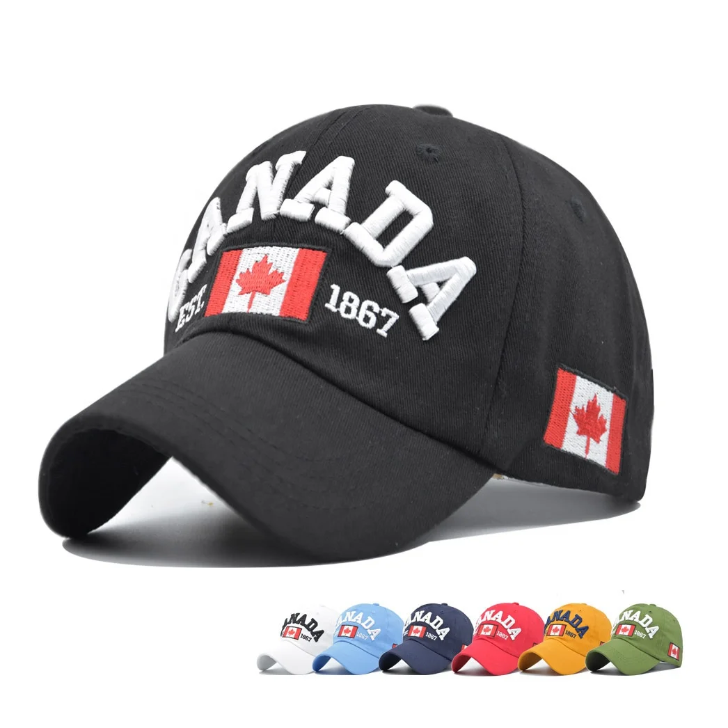 Vintage Fashion Men Women Adjustable Cotton 6 Panel Baseball Hat Flag 3D Embroidery Canada Cap