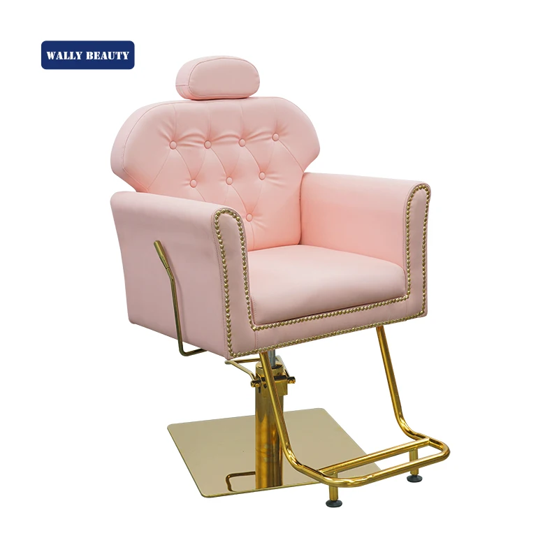 Wallybeauty Nordic Style Portable Reclining Styling Chair Beauty Salon Equipment pink Salon Chairs with Headrest