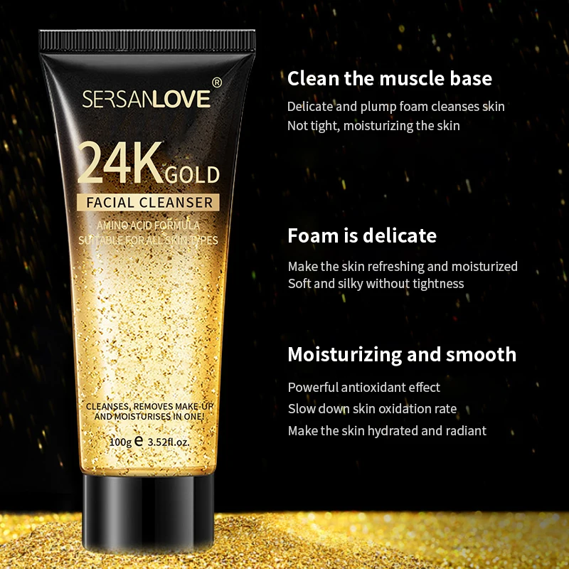 SERSANLOVE Face Wash Skincare Products Facial Cleanser Oil Skin Acne Control 24K Gold foil Cleanser Face Hydrating Cleanser