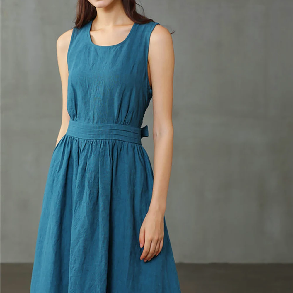 Latest Products Fashion Knee Length Sleeveless Cotton 50s Dark Green Backless Slim Fit Elegant Vintage bridesmaid dress modest