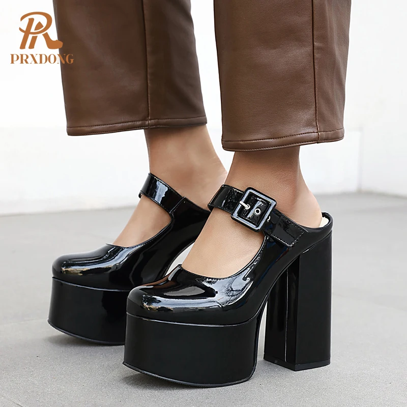 Women High Heels Platform Mary Janes Buckle Straps Pumps Office Ladies Weddings Party Dress Female PU Leather Shoes Plus Size
