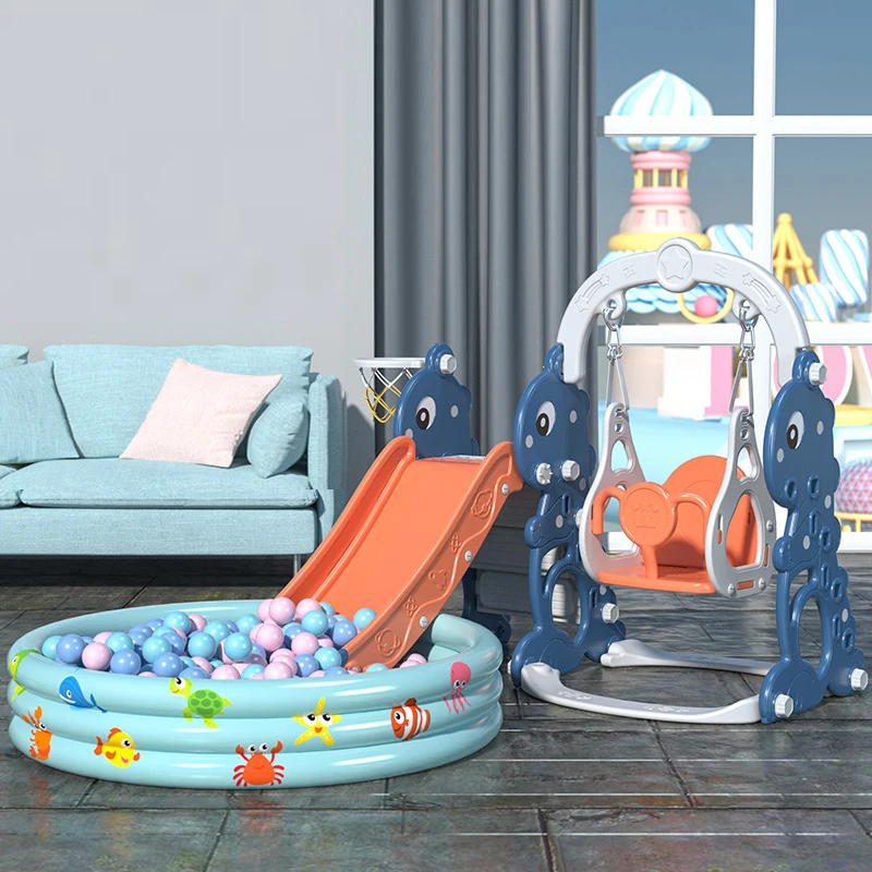 Hot Sale Playground 3 In 1 Combine With Swing And Basketball Plastic Baby Slide For Baby