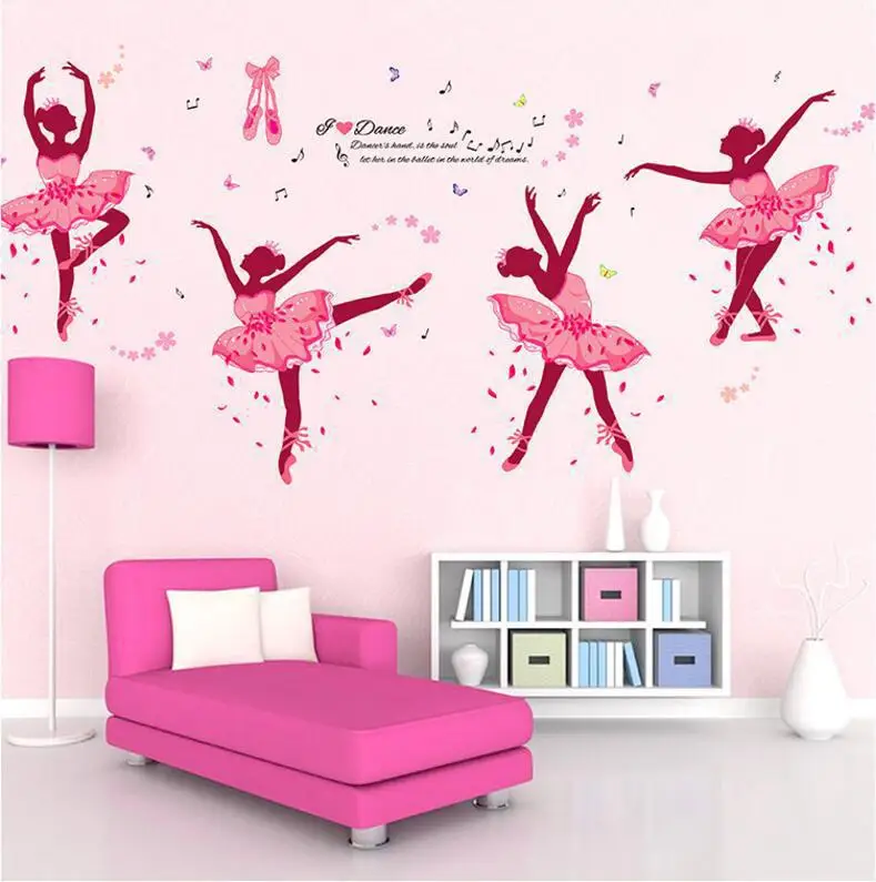 MZL Flower Girl Removable Wall Art Sticker Vinyl Decal Kids Room Home Mural Decor Bedroom Butterfly Paper Decorative Painting