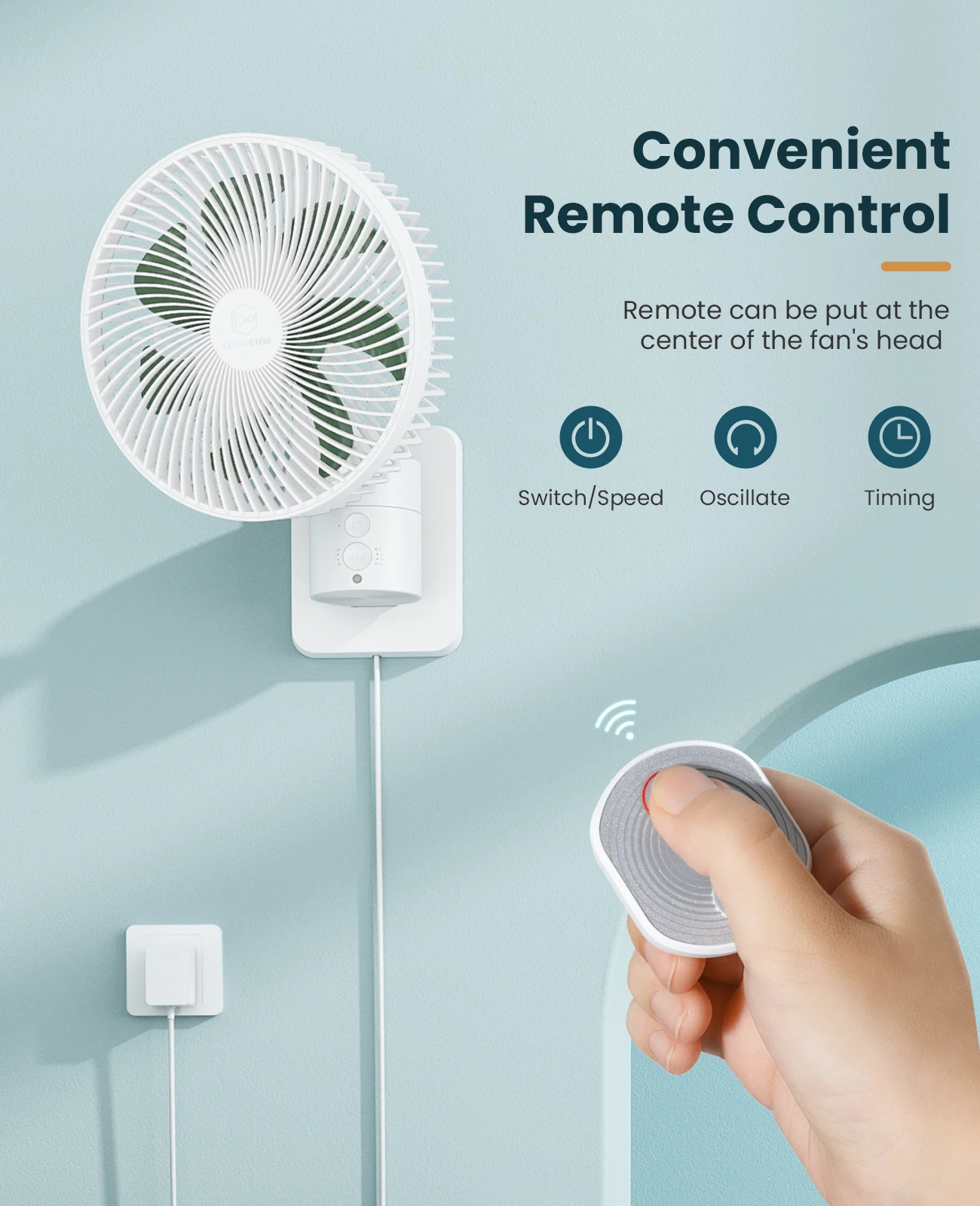 Modern 12V Dc Custom Small Mini Quiet 8Inch Multifunctional Air Cooling Timing Wall Mounted Electric Fans With Remote Controlled